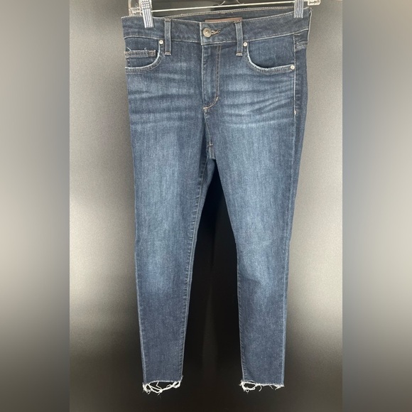 Joe's Jeans Denim - Joe’s Jeans Mid Rise Skinny Ankle Jeans With Raw Frayed Hem Dark Wash Size 26